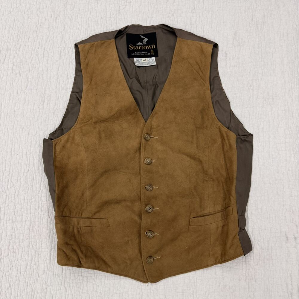Vintage 60s DuPont Quilon Suede Vest Size 44 Star Town Button Up